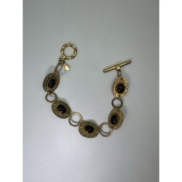 Vintage Bracelet Genuine Gem Stone Signed Meditrina Desights  Gold Tone - Picture 8 of 9